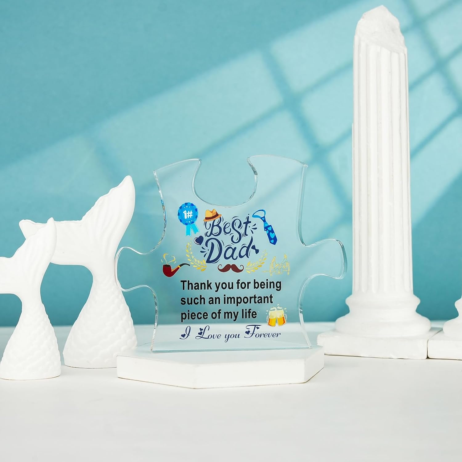 Fathers Day Dad Gifts for Men - Delicate Dad Birthday Gifts from Daughter Son - Engraved Acrylic Block Puzzle Piece 4.72 x 3.93 inch - Fathers Day Thanksgiving Birthday image 3
