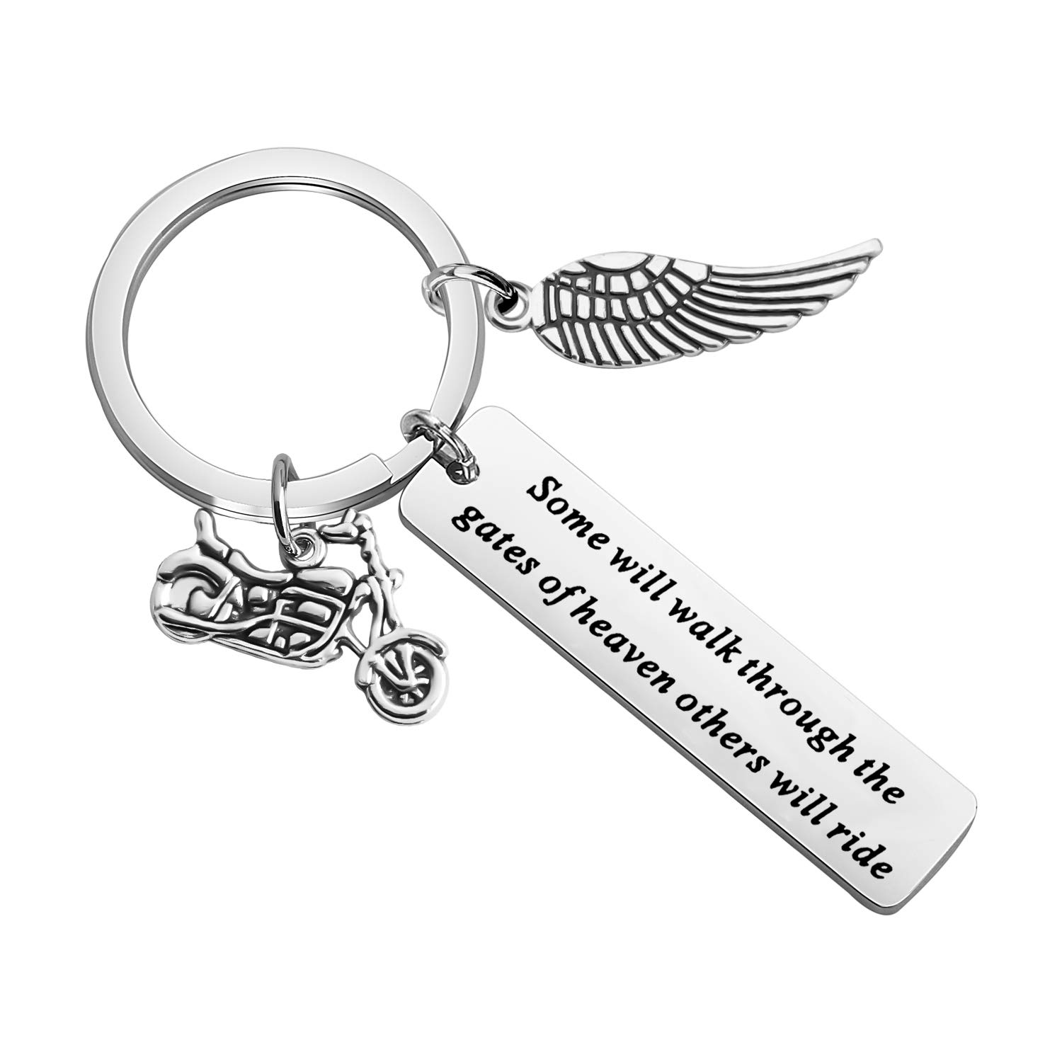 CENWA Motorcycle Memorial Jewelry Memorial for Brother Dad Husband Sympathy Gift Some Will Walk Through The Gate Keychain