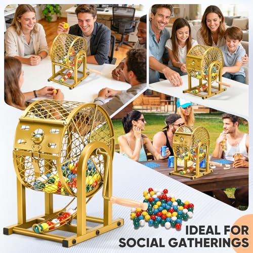 HVDI 12" Bingo Game Set, 10 Reusable Bingo Cards with Sliding Windows Bingo Sets, High-Definition Printed Bingo Balls with Cage & Storage Bag for Adults Large Group Family Parties Game Night - Image 6