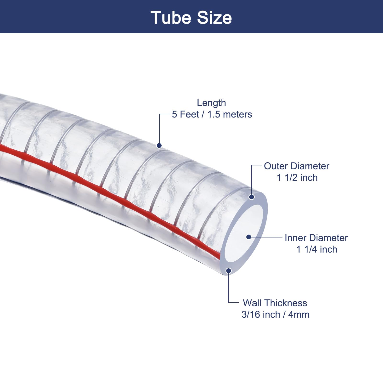 QUARKZMAN 1-1/4" ID x 5 Ft PVC Tubo Acciaio Filo Tubazione Rinforzato Tubo flessibile Vinile Tubo Flessibile Tubo Chiaro Aspirazione Resistente Spessore Tubazione Chimica