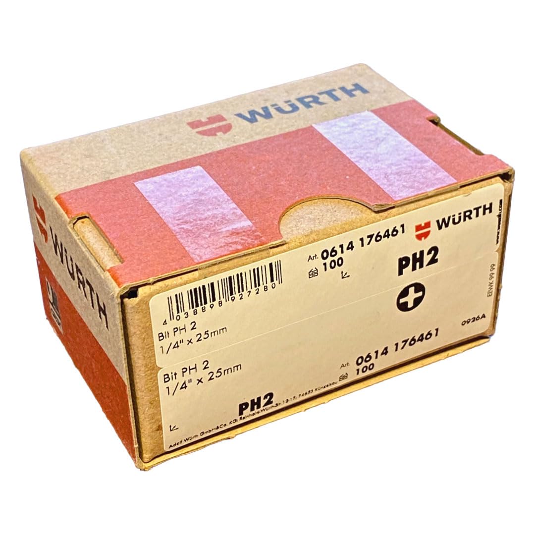 Würth 100x Kreuzschlitz Bit PH2 C 6,3 1/4 Zoll PH 2 Länge 25mm Großpackung 0614176461-100