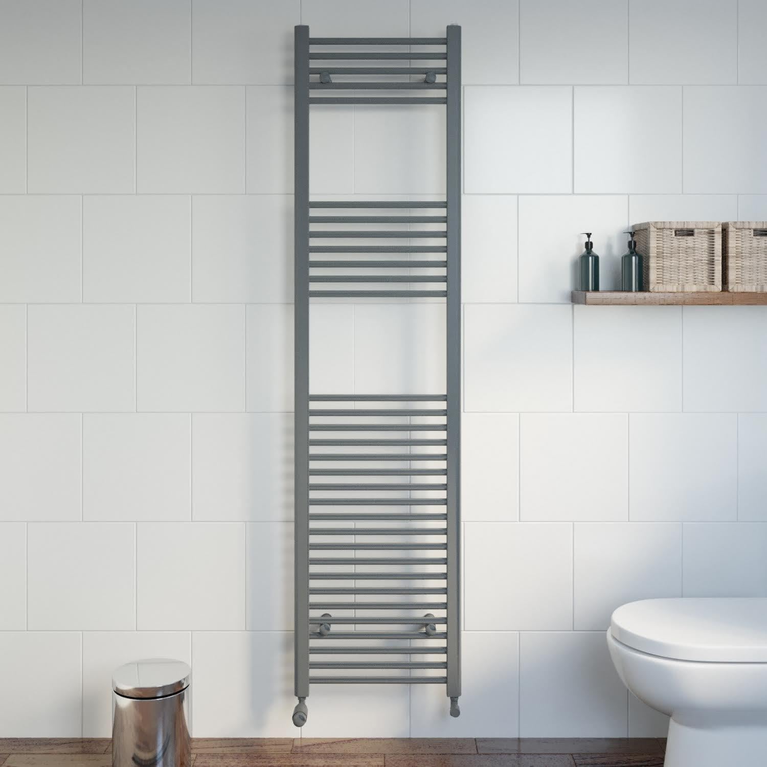 Duratherm Anthracite Duratherm® 1800 X 450Mm Flat Straight Heated Towel Rail Radiator Modern Central Heating Bathroom Warmer Wall Mounted Ladder Rad, Grey