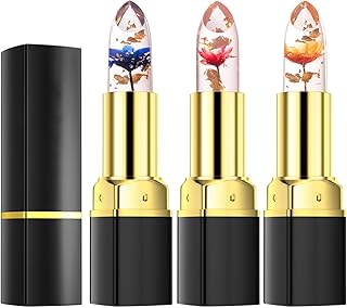 3Pcs Farbe Ändern Lippenstift, Rosa Kristall Blume Gelee PH Mood Lange Haltbare Labiales Lippenpflege Moisturizer Lippenba...