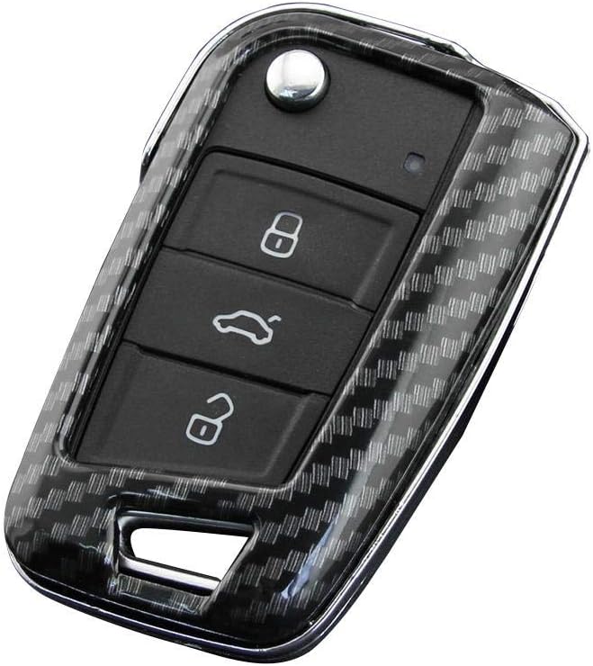 NOWAYTOSTART Car Key Card Holder Protector Car Key Cover Case For jeep dodge chrysler carbon fiber key chain accessory cover case ring for 2018-2019 VW Polo MK6 Golf/Golf R MK7 Tiguan