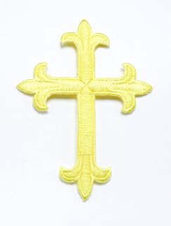 Embroidered Cross Patch Iron on Applique - Latin Cross (Yellow, 4" x 2 7/8")