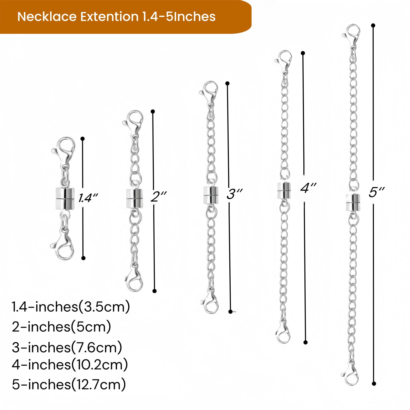 Necklace Extender Magnetic Necklace Clasp Gold and Silver Adjustable Chain Extenders for Necklaces,Magnetic Necklace Clasps and Closures with Extender Chains Bracelet Extender Necklace Extension