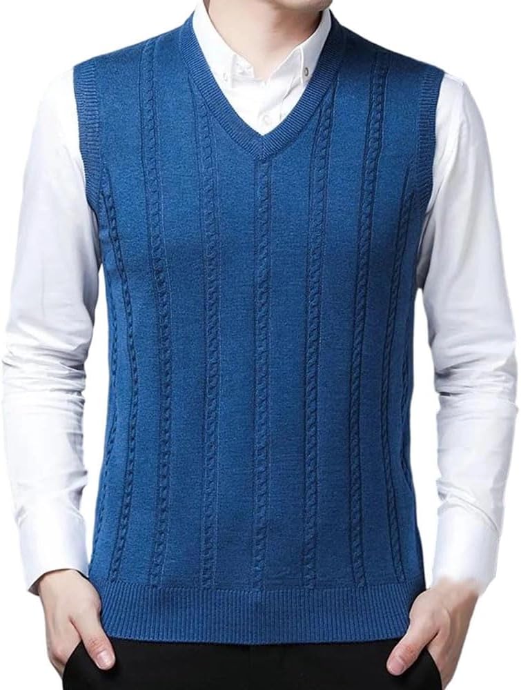 Men's Sleeveless Knitted Vest V-Neck Waistcoat For Fall And Winter All-Match Slim Fit Pullover Sweater