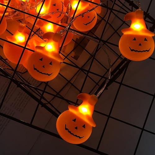 Halloween-Kürbis-Lichterkette, 20 LEDs, 3 m, Urlaubs-LED-Lichter für Innen- und Außenbereich, wasserdicht, orange, batteriebetrieben, Party-Dekorationen Cover