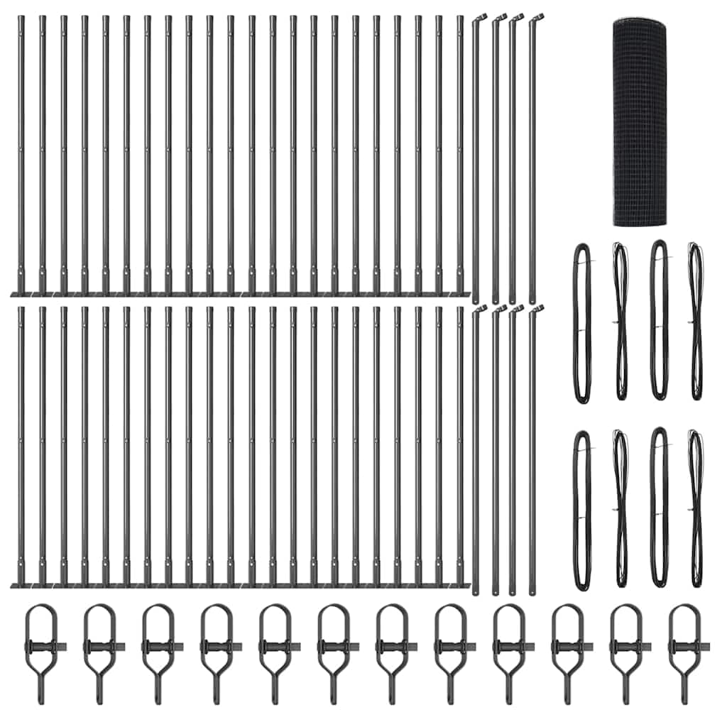 Fence Post Grey 100 x 0.4 m 12 x 12 mm Mesh Steel PVC Outdoor Garden Security Barrier Weather Resistant Modular Fence Support Kit 44 Posts