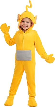 Toddler Teletubbies Laa-Laa Costume | Soft Jumpsuit, Plush Hood, Mits, Foot Covers | Cozy Childrens Halloween Costume