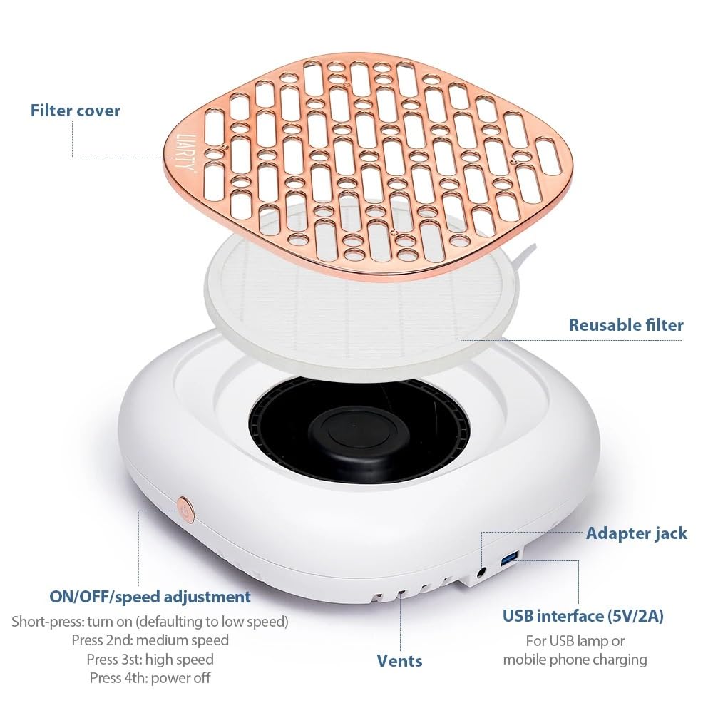 odkurzacz do paznokci, 130W bezszczotkowy odkurzacz do paznokci z super ssaniem, odkurzacz do pyłu w proszku do zdobienia paznokci, z 2 filtrami(A)