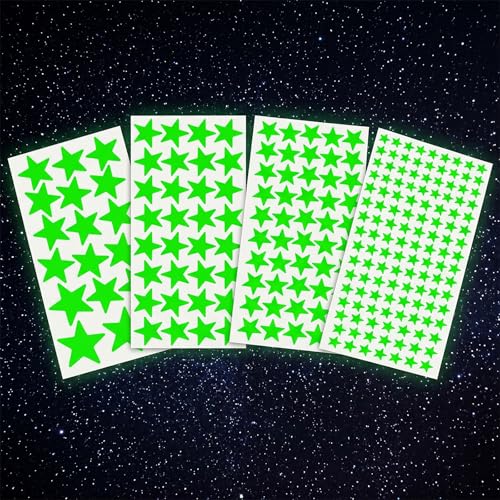 596 adhesivos de estrellas que brillan en la oscuridad para techo, 8 hojas, 4 tamaños