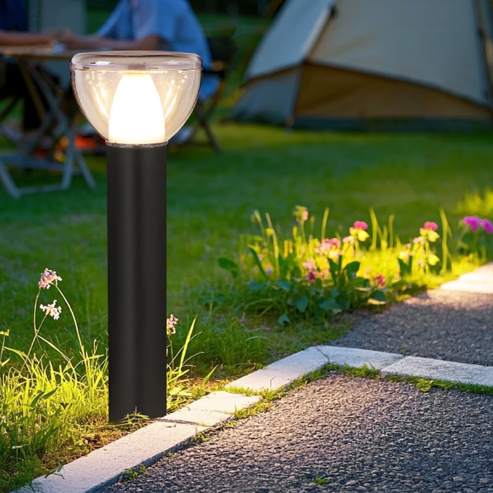 Landscape Pathway Lights With Solar Remote,Outdoor Modern Lamp Post Lanterns With Acrylic Waterproof Path Lamps,Solar Powered LED Bollard Lighting Black Lawn Lamps For Garage Sideway Walkways Lanterns