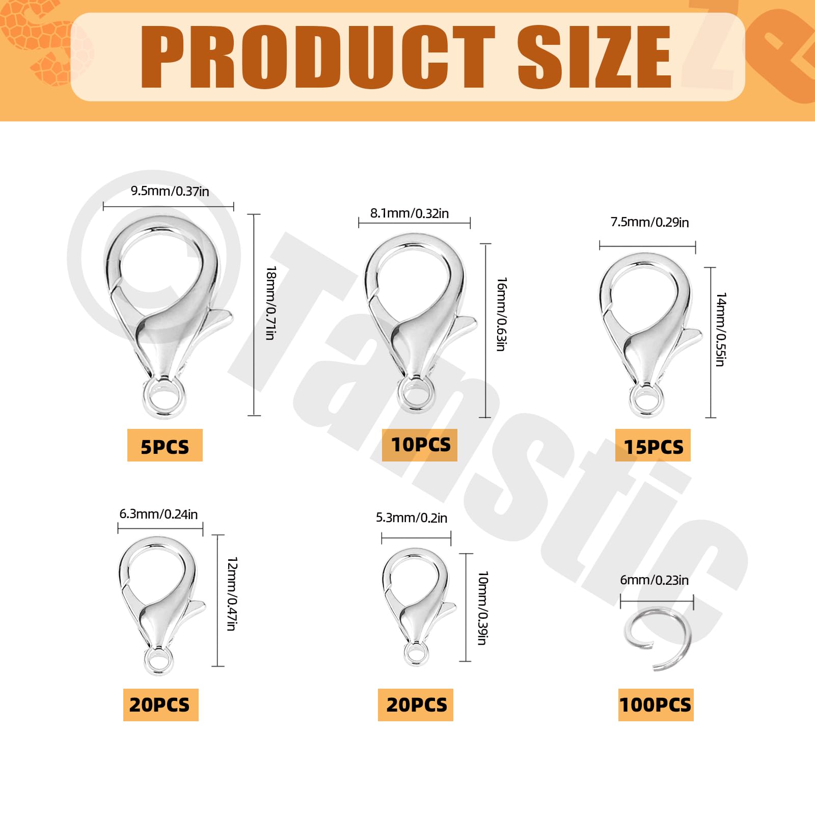 Tanstic 170Pcs Silver Lobster Claw Clasps with Open Jump Rings Kit, 10mm, 12mm, 14mm, 16mm - Image 2