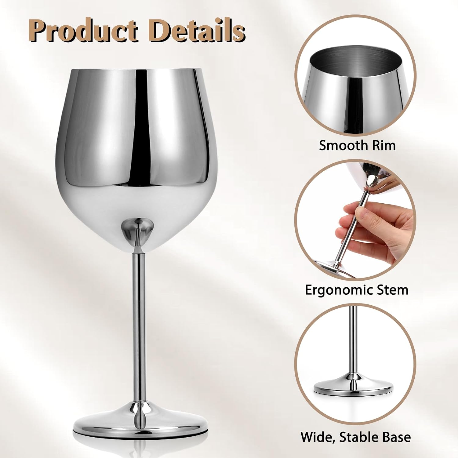 Stainless Steel Wine Glasses Set of 4, 18oz Silver Goblets (Shiny) image 5