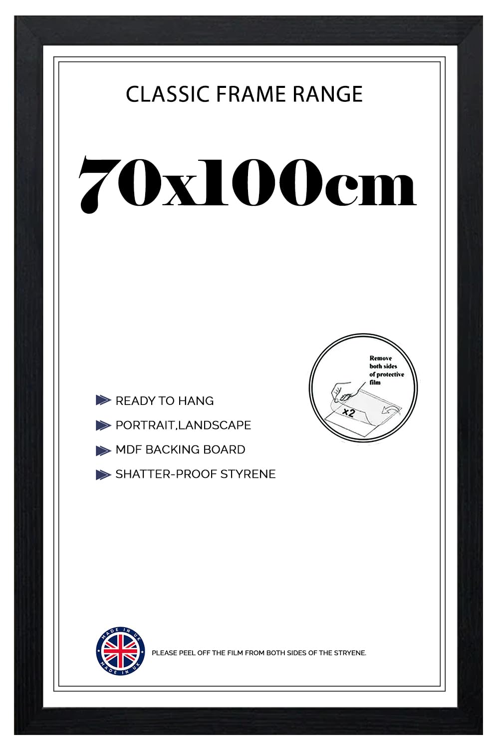 Modern Wide Poster Frame 70x100cm MDF HD Clear Front Jigsaw Puzzle Portrait or Landscape Black โ image 1