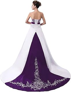 Women's Embroidered Satin Wedding Dresses Vintage A Line Strapless Corset Back Bridal Gowns with Train - Buy now