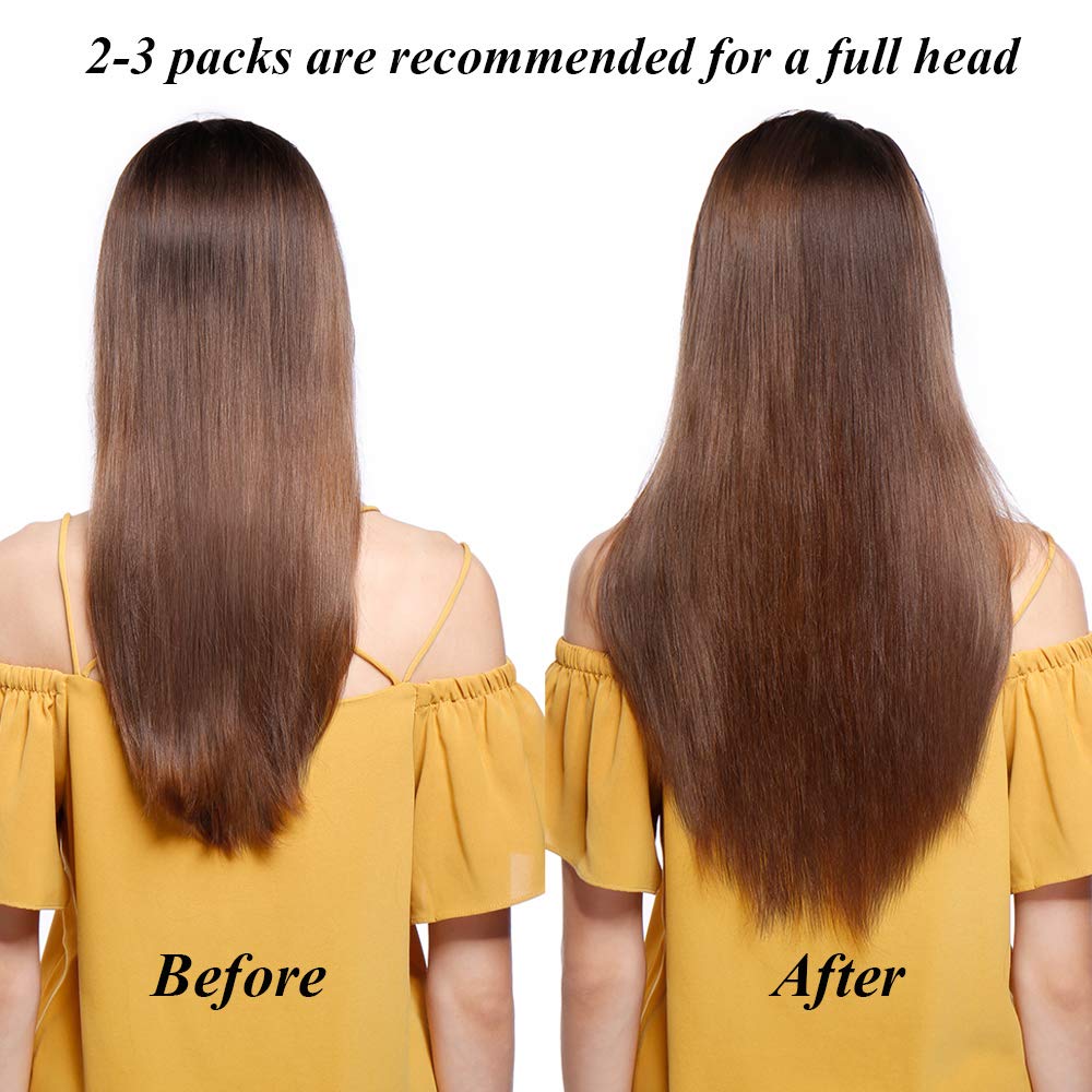 SEGO Extension per capelli naturali clip 8 pezzi – veri capelli umani basic spessore – estensione a clip per capelli naturali aggiunta capelli clip meche economici – 40 cm 02#castano scuro