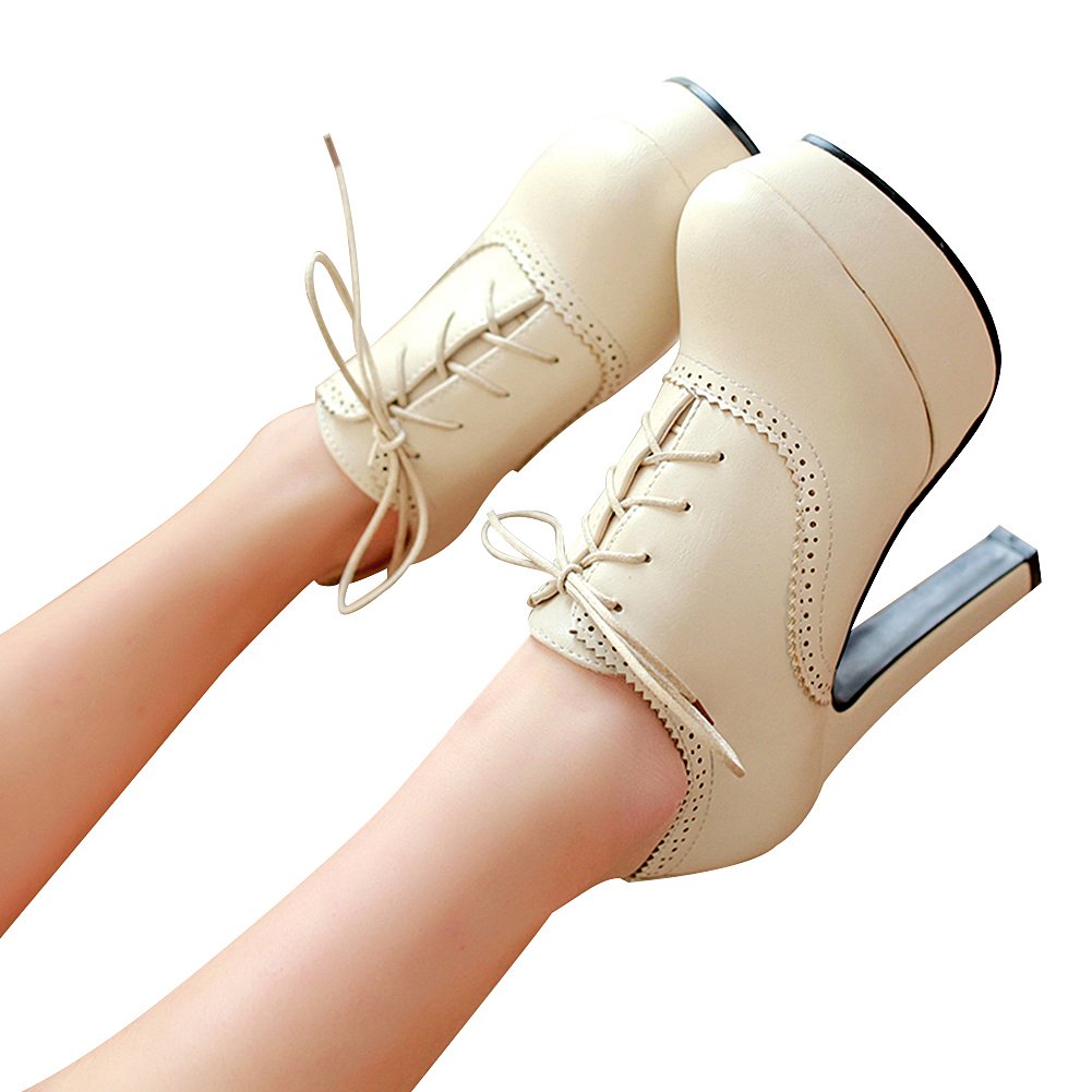 Mujer Elegante Plataforma Alta Tacón de Bloque Zapatos de la Corte Elegante Brogue Oxfords Tacones Altos Tamaño Grande