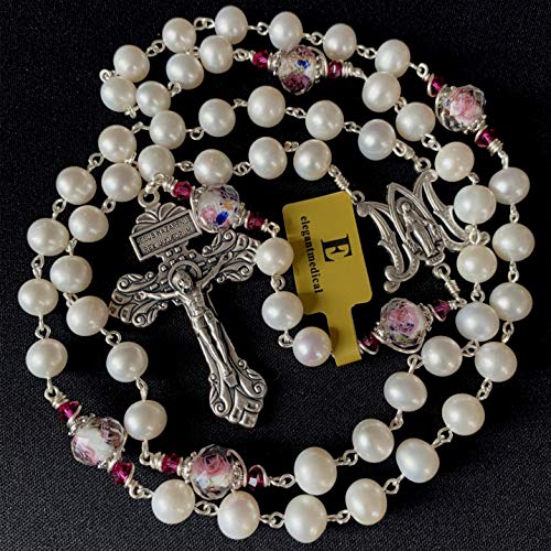 elegantmedical HANDMADE Catholic AAA 8-9mm Real Pearl & Veluriyam beads Rosary Cross Necklace Box (Pink) by elegantmedical - Used condition - Image 3