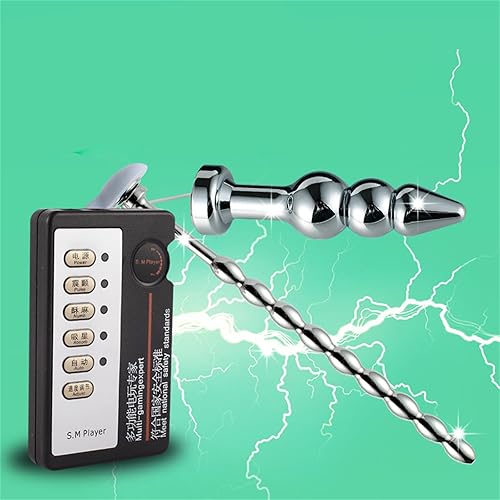 Miniatura 20 de Masturbación masculina Metal choque eléctrico enchufe uretral anillo estirable del pene conjunto de choque eléctrico