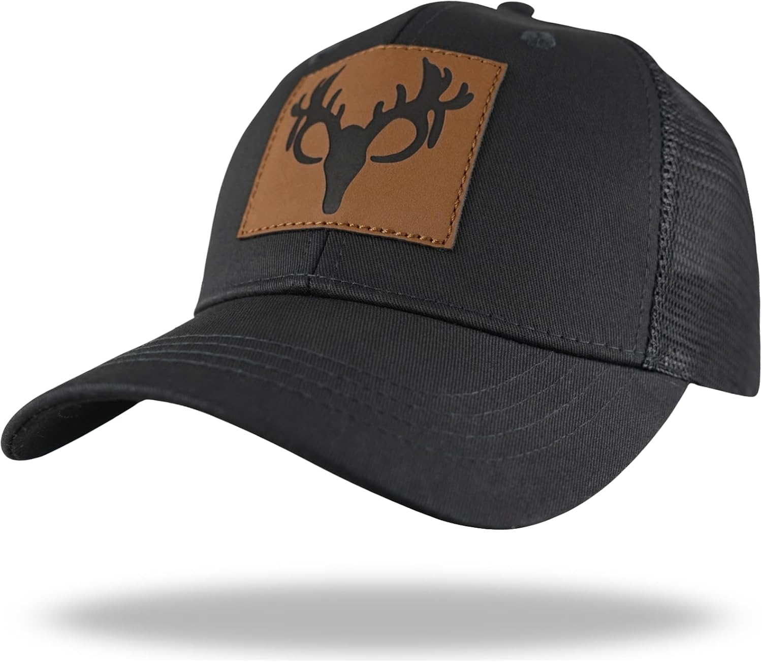 Hunting Deer Hat, Snapback Trucker Hats Leather Patch Mesh Baseball Cap Hunter Gifts for Men Dad Grandpa - Image 2