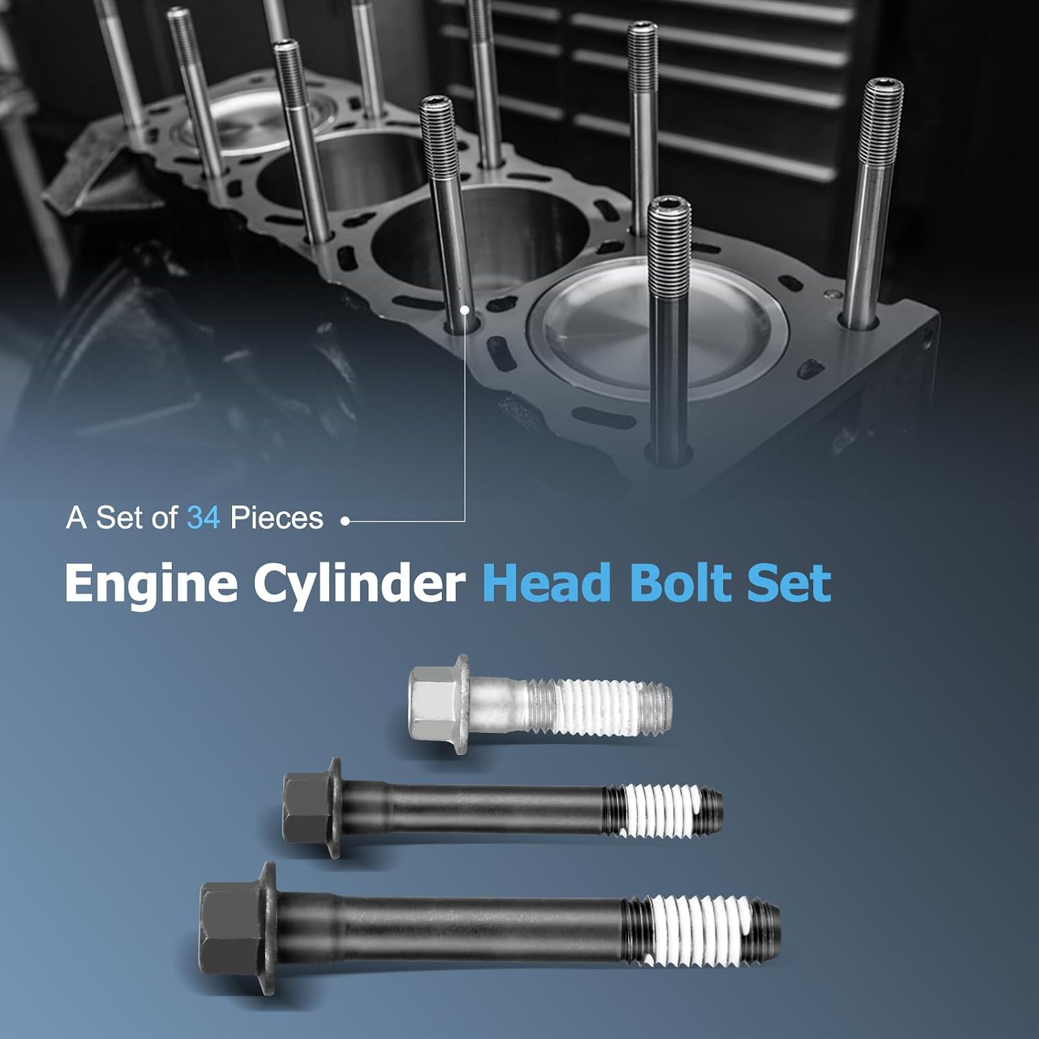 OTO-K Cylinder Head Bolt Set Compatible with Chevy GMC Cadillac Buick Pontiac Oldsmobile,Thread Size 7/16 "-14",Replaces# ES72856