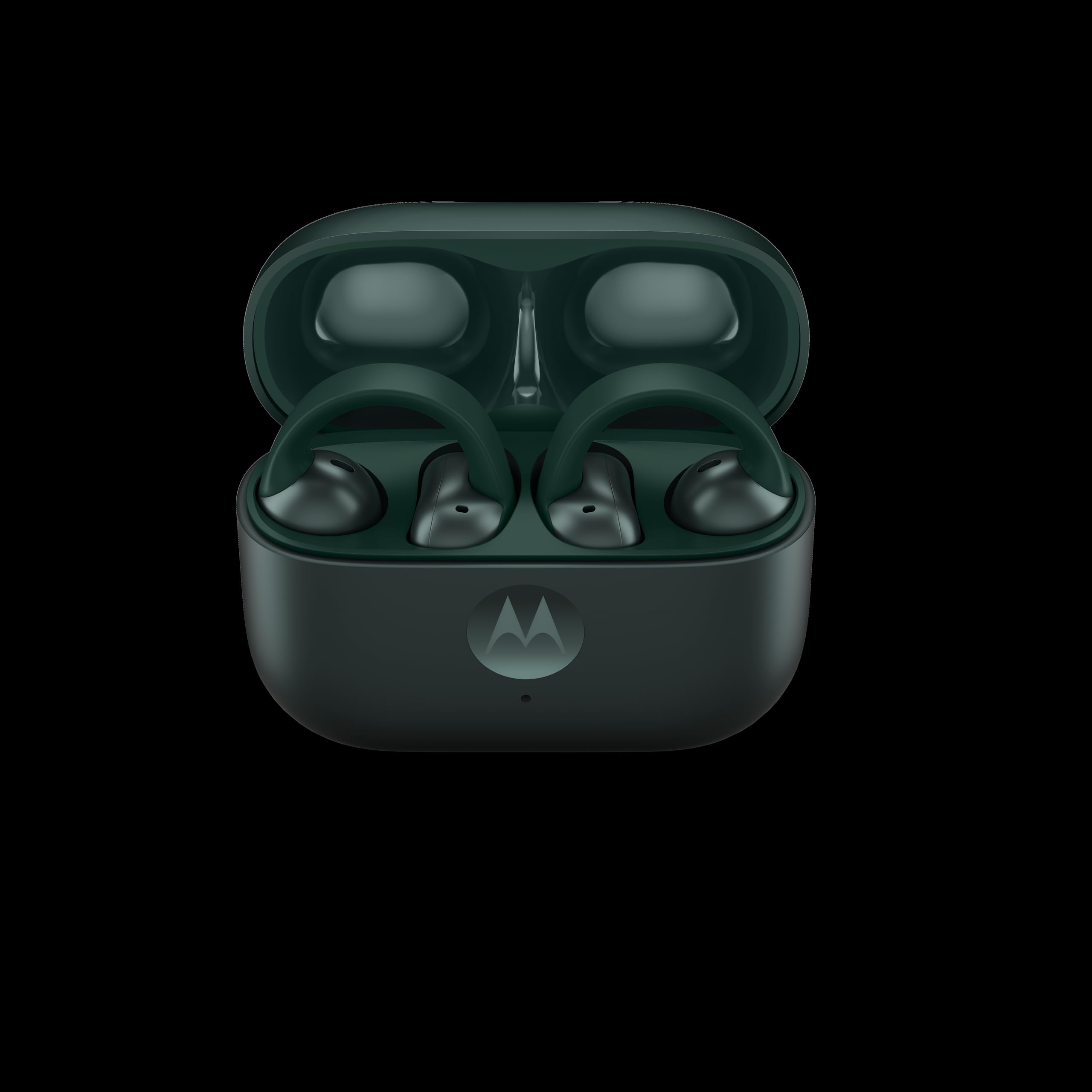Zestawy słuchawkowe Moto Buds Loop Color Pantone Trekking Green, Open-Ear Design, Integracja ze smartfonami, Sound by Bose, zaawansowany mikrofon, wodoodporna konstrukcja, długa żywotność baterii