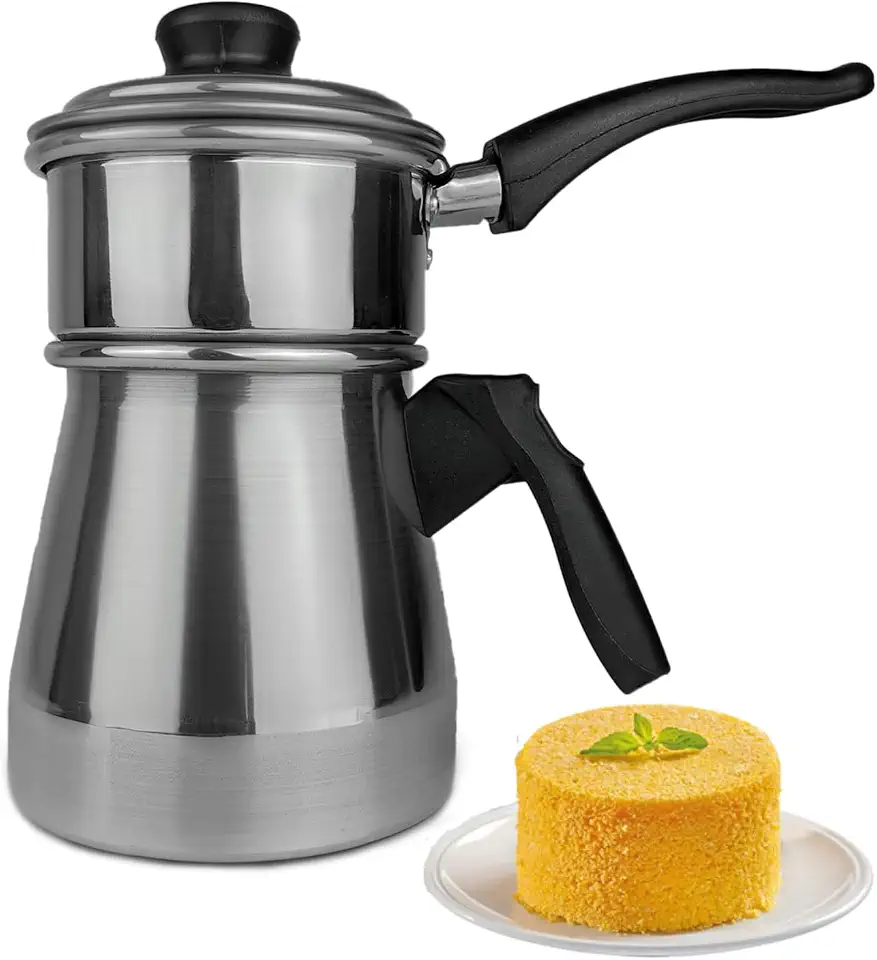 Cuscuzeiro Duplex a Vapor Porção Individual Mini Cuscuzeira Dupla com Tampa Faz Cuscuz e Legumes (Polido)
