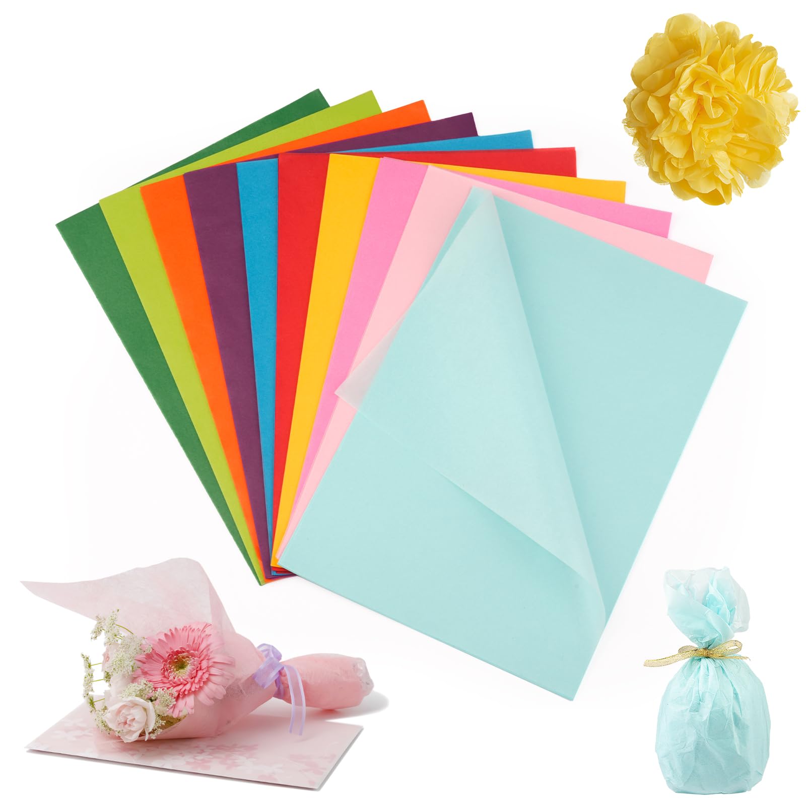 funvce Seidenpapier, 500 Blatt A4, 10 Farben, Bastelpapier zum Basteln | 29X20cm, Tissue Paper von Pompons, Papierblumen, Tischdekoration, verpackt in Geschenktüten