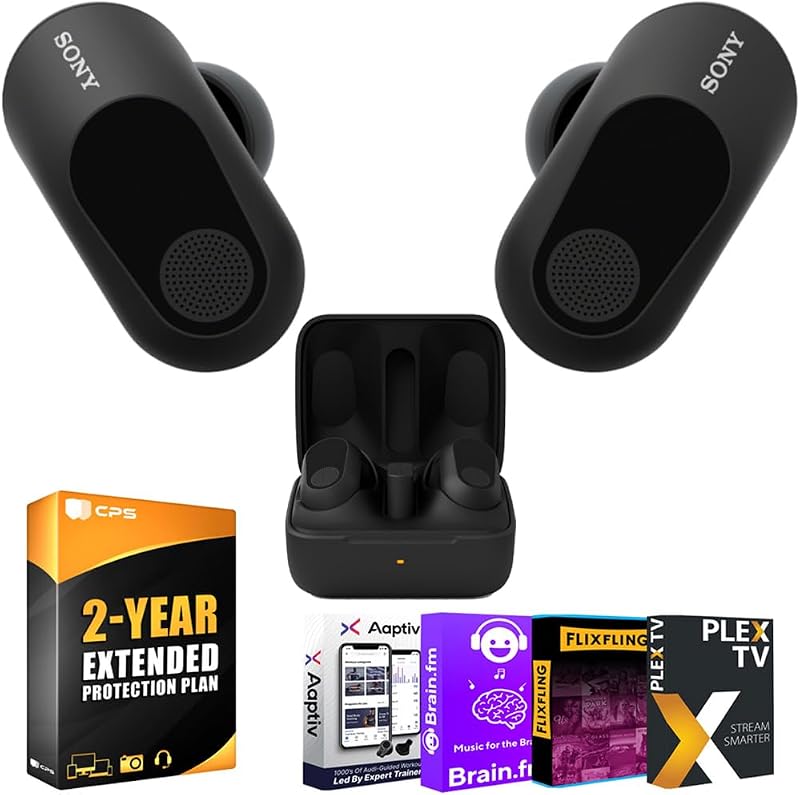 INZONE Buds Audífonos para juegos verdaderamente inalámbricos con cancelación de ruido (negro) Paquete WFG700N/B con paquete de protección mejorada CPS de 2 años y software Audio Essentials