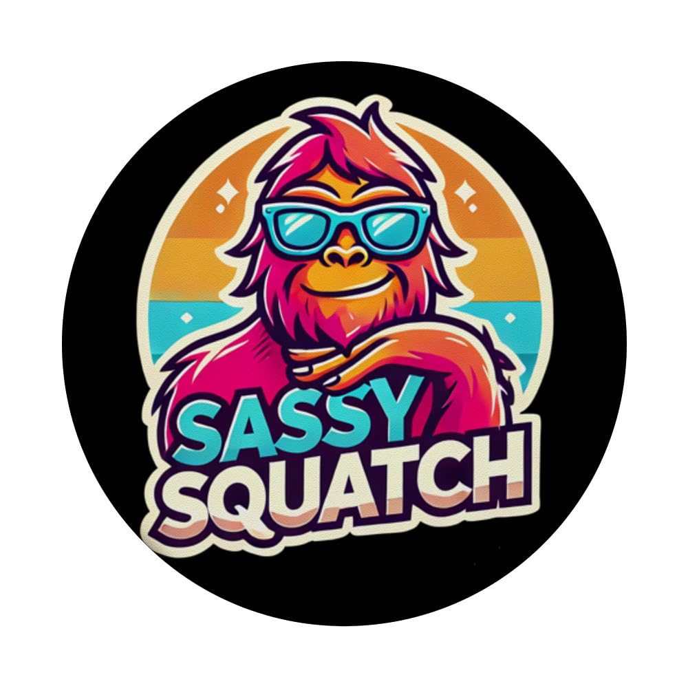 Funny Sasquatch Sassy Squatch Bigfoot Humor Lover PopSockets Adhesive PopGrip, Black - Image 3