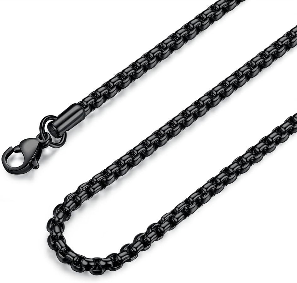 FOSIR Mens Womens Stainless Steel Black Rolo Cable Chain Necklace, Wide 2/3/4/5mm