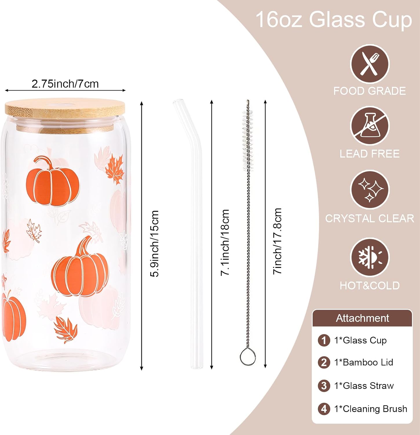 Fall Pumpkin Glass Cup Thanksgiving Halloween Autumn Gifts