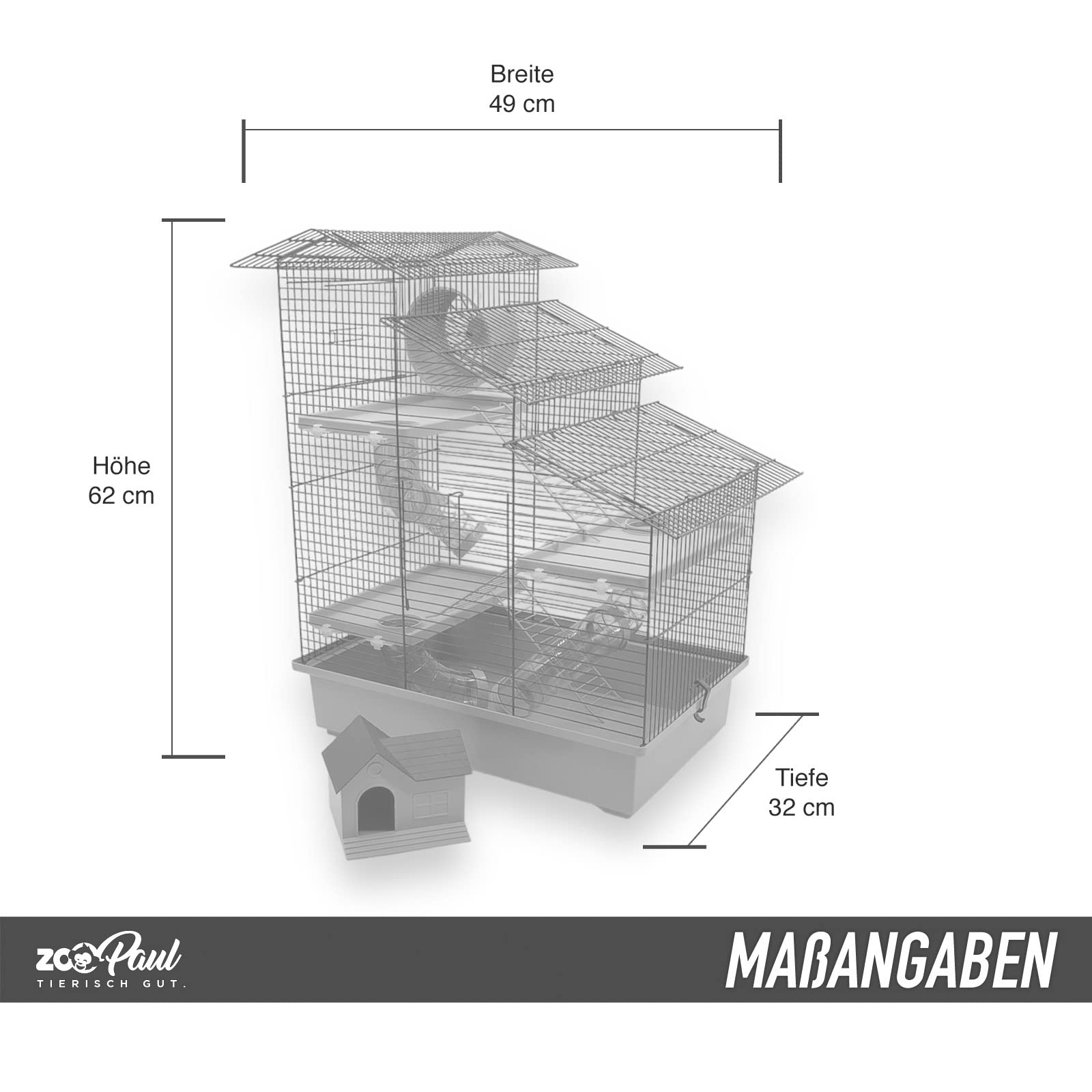 ZooPaul Hamsterkäfig XXL mit Zubehör Bunt für Hamster und Mäuse, Nagerkäfig mit Burg, Treppe, Tunnelsystem, Laufrad und Häuschen, 67 x 49 x 32 cm, Schwarz