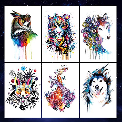 Oottati 12 Sheets Large Temporary Tattoos - 21X15Cm Flower Arm Watercolor Hand Paint Fox Wolf Tiger Tai Chi Giraffe Deer Dream Catcher Owl Macaw Parrot For Men And Women #TOP2