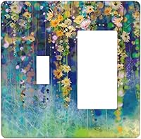 Vista 113 de Turquesa Aqua Teal Flower Floral Girasol Daisy Dahlia 2 Gang interruptor de interruptor de luz Cubierta de pared Placa de pared Mariposa Mujer Niña