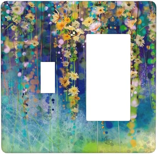 Miniatura 113 de Turquesa Aqua Teal Flower Floral Girasol Daisy Dahlia 2 Gang interruptor de interruptor de luz Cubierta de pared Placa de pared Mariposa Mujer Niña
