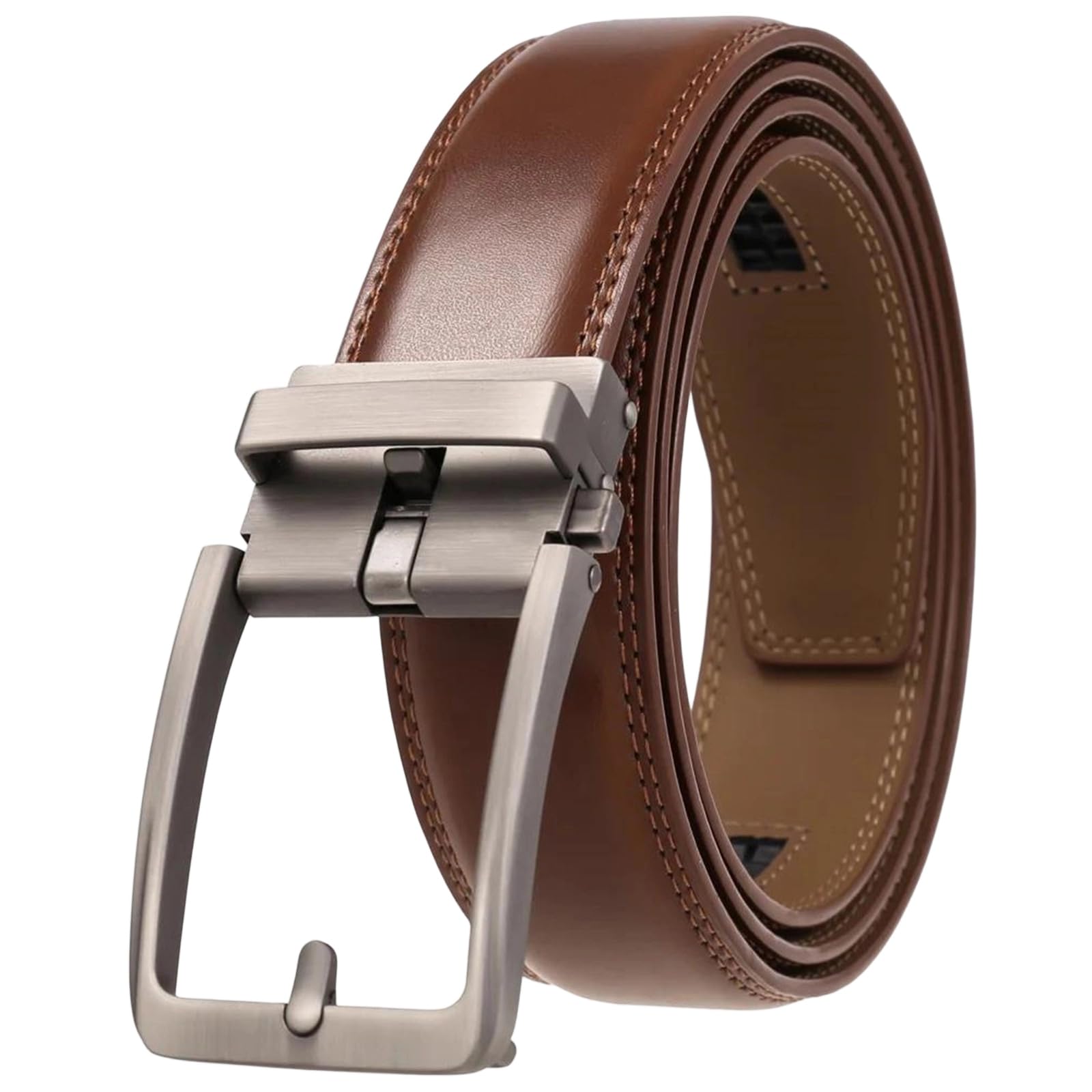 Yeuyyben Cinturón de piel sintética para hombre con hebilla automática, a la moda, casual, negocios, negro y marrón