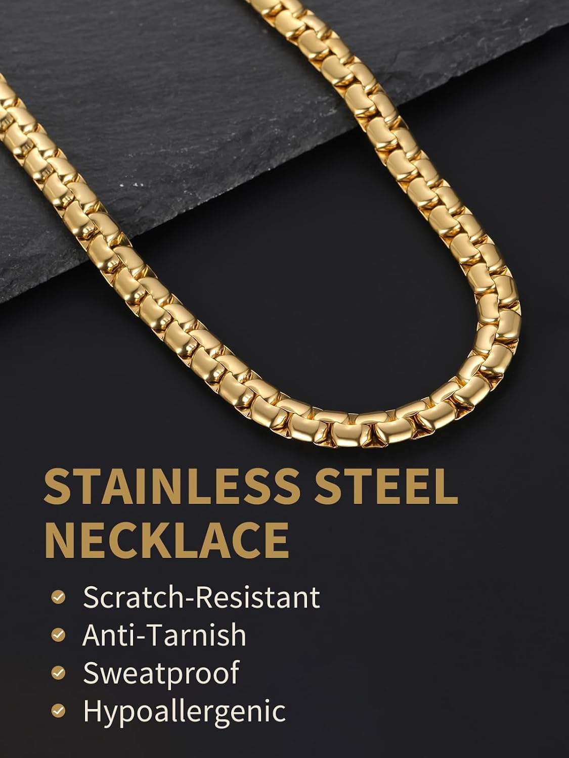 FindChic Necklace for Men, Stainless Steel Flat Link Chain, Silver/Gold/Black Chain Necklace, 2mm/4mm/6mm/8mm Width, No Tarnish & Hypoallergenic Hip Hop Mens Jewelry, 14"-30", with Gift Box
