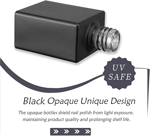 Miniatura 4 de Botellas vacías de esmalte de uñas de gel con cepillo de 0.3 onzas líquidas, color negro, cuadrado opaco de vidrio rellenable, botellas de esmalte