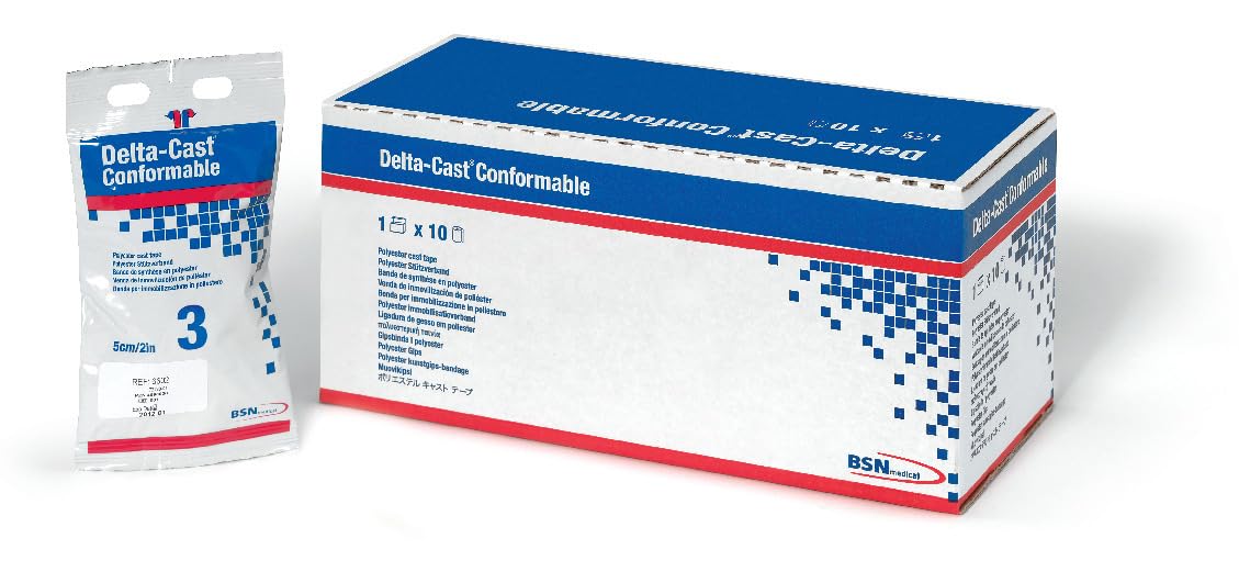 BSN Medical 72280-01 Delta-Cast - Cinta de fundición flexible flexible sin fibra de vidrio, color blanco, 5 cm x 3,6 m, paquete de 10