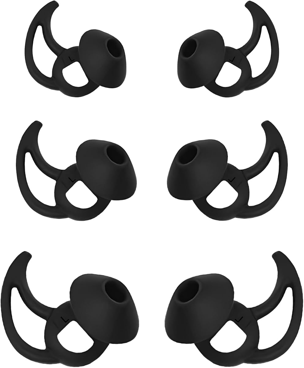 Earbud Replacement Tips Silicone Earbud Tips Ear Tips Compatible with Bose Quietcomfort and Sport Headphone Earbud Rubber Tips Earbud Covers 3 Pairs S M L Black
