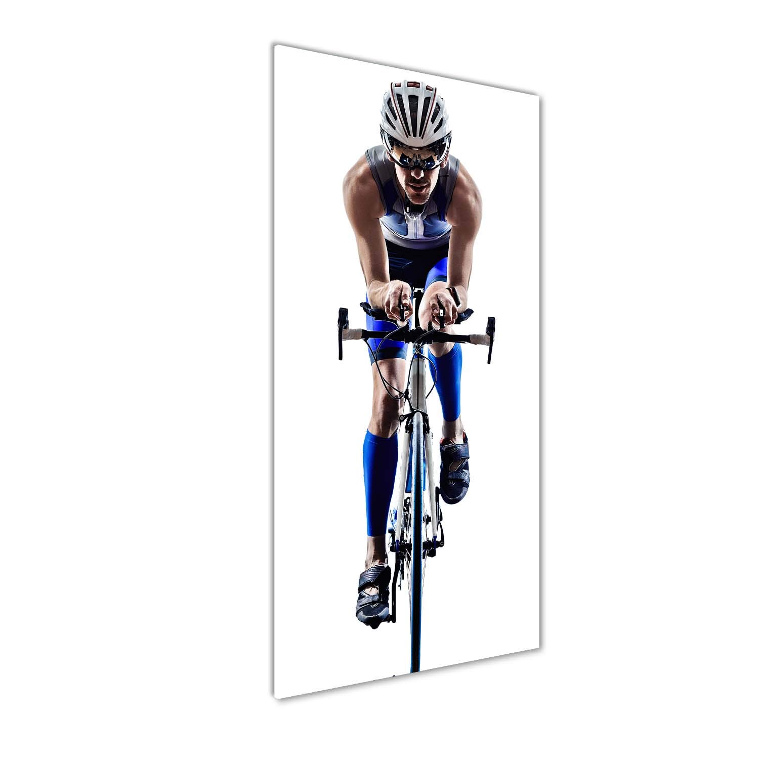 Tableau en verre acrylique de cycliste bleu - Déco murale 50x125 cm pour salon