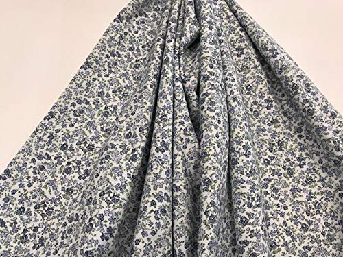 Tessuto Di Cotone Biologico 100% Con Motivo Floreale Liberty Blu E Verde, 135 G/m², Larghezza 150 Cm, Venduto Al Metro (1 Metro X 150 Cm)
