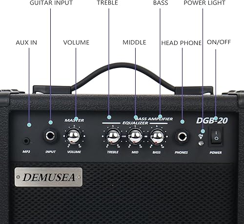 Miniatura 2 de Amplificador de Guitarra Eléctrica de Bajo de 20 W en Negro, Portátil, Mini, Práctico, con Jack para Auriculares, Entrada Auxiliar, Control de Negro