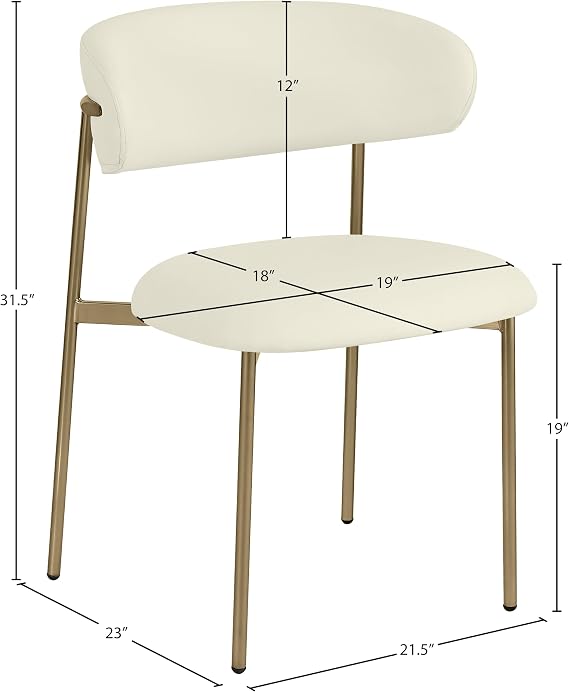 Meridian Furniture 759Cream-C Lupita Collection Modern | Contemporary Dining Chair with Soft Cream Vegan Leather, Brushed Gold Metal Frame, 21.5 W x 23 D x 31.5 H, Cream, Set of 2