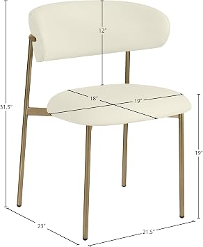 Meridian Furniture 759Cream-C Lupita Collection Modern | Contemporary Dining Chair with Soft Cream Vegan Leather, Brushed Gold Metal Frame, 21.5 W x 23 D x 31.5 H, Cream, Set of 2