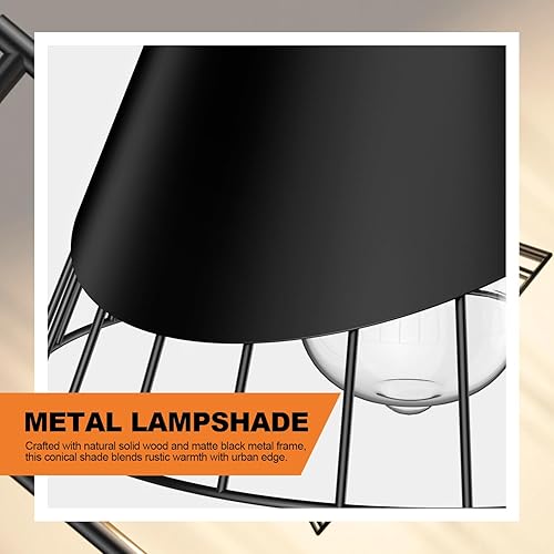 Miniatura 5 de Lámpara de pie industrial de 67" con pantalla de madera y metal negro, lámpara de pie moderna, lámpara alta rústica de estilo granja para sala