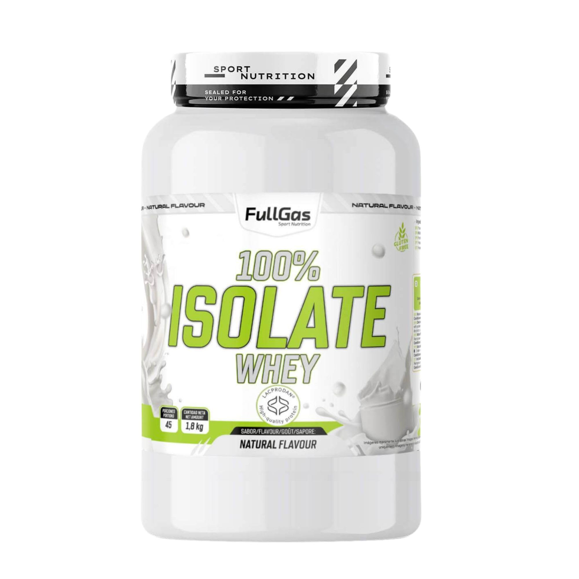 FullGas 100% Isolate Whey Proteína de Suero Aislada Neutro Sin Gluten Apta para Vegetarianos 1,8kg